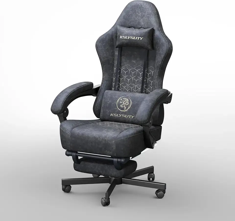 Gaming Chair Breathable Leather with Pocket Spring Cushion,Wide and High Ergonomic Office Chair with Headrest,Computer Gaming Chair with Footrest for Adult and Teen,Grey
