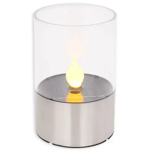 Solar-LED-Dekoleuchte - silber - mit Flammeneffekt - 11 cm hoch