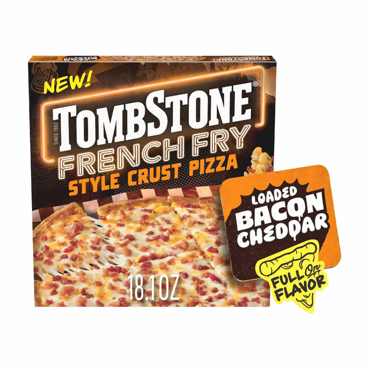 Tombstone French Fry Style Crust Loaded Bacon Cheddar Pizza, Frozen Pizza, 18 oz