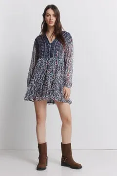 Vestido corto gasa lentejuelas
