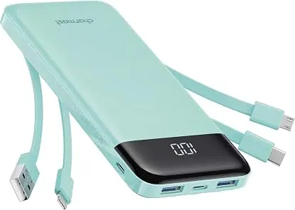 charmast 10000mAh Portable Charger,Built-in 4 Cables,6 Outputs/3 Inputs,3A Fast Charging,Compatible with iPhone,iPad,Samsung,Pixel,LG charmast 10000mAh Portable Charger,Bui…