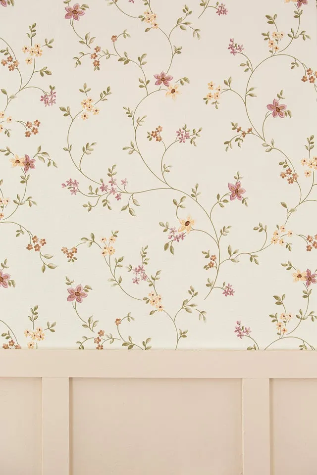 Papel pintado Vinilo Botánico, Plantas o Floral blanco Vlies flores 937701 A.S. CREATION. De 53cm x 10.05m. Lavable. Apto para cocinas o baños. Método de pegado: aplicación cola en pared