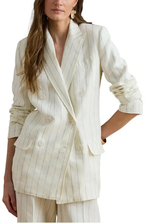 Lauren Ralph Lauren Stripe Double Breasted Linen Blazer