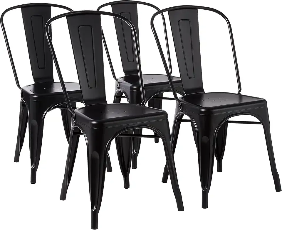 Amazon Basics Metal Dining Chairs, Matte Black, 1 Count (Pack of 4)