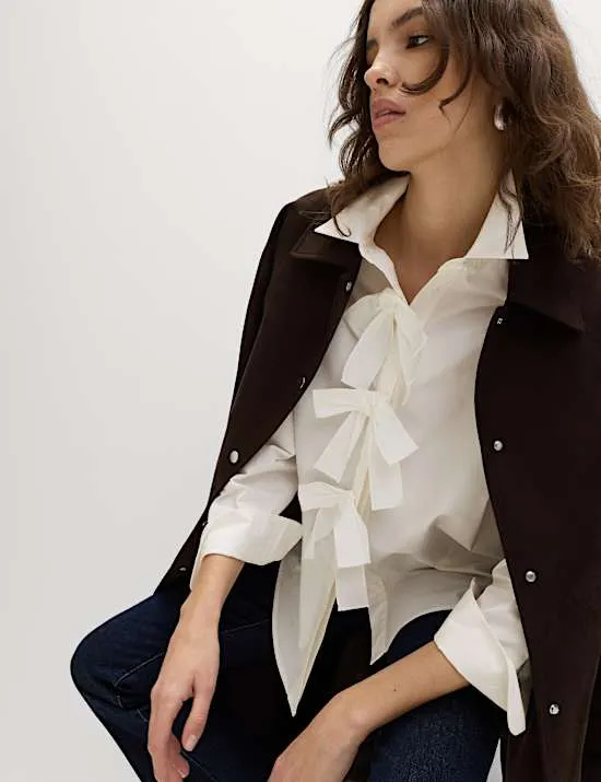 Kragenhemd aus reiner Baumwolle mit Schleifendetail