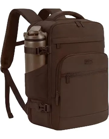 mibasies 30L Travel Backpack for Women & Men: Flight Approved Carry On Backpack, TSA Personal Item Bag with Water Bottle Pocket, Weekender Essentials Backpacks fits 15.6" Laptop - Mocha Brown