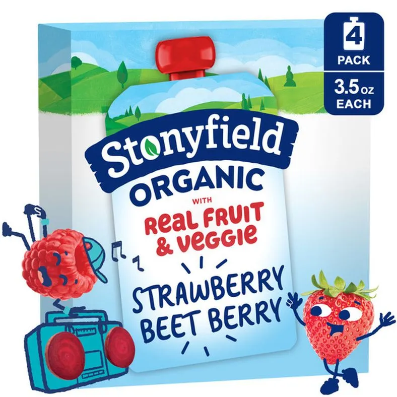 Stonyfield Organic Kids Strawberry Beet Berry Whole Milk Yogurt Pouches, 3.5 oz. Each, 4 Ct – Real Fruit & Veggie