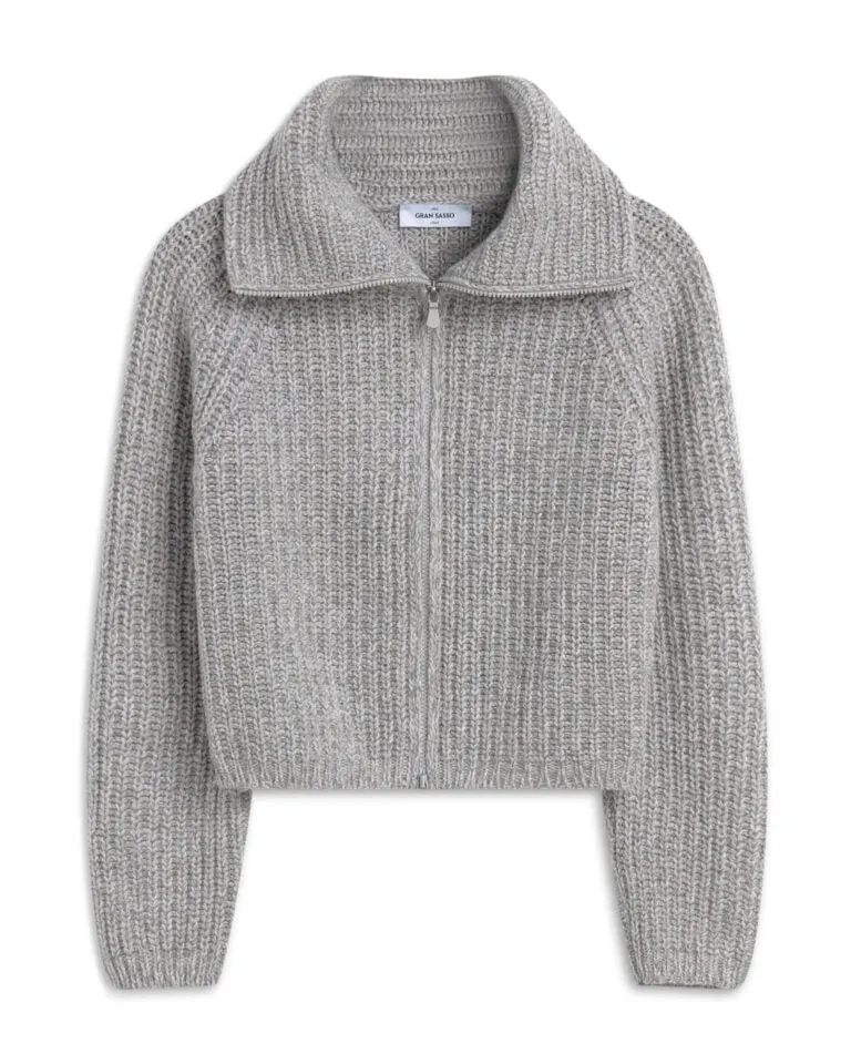 Wool Cashmere Zip Cardigan - Grå