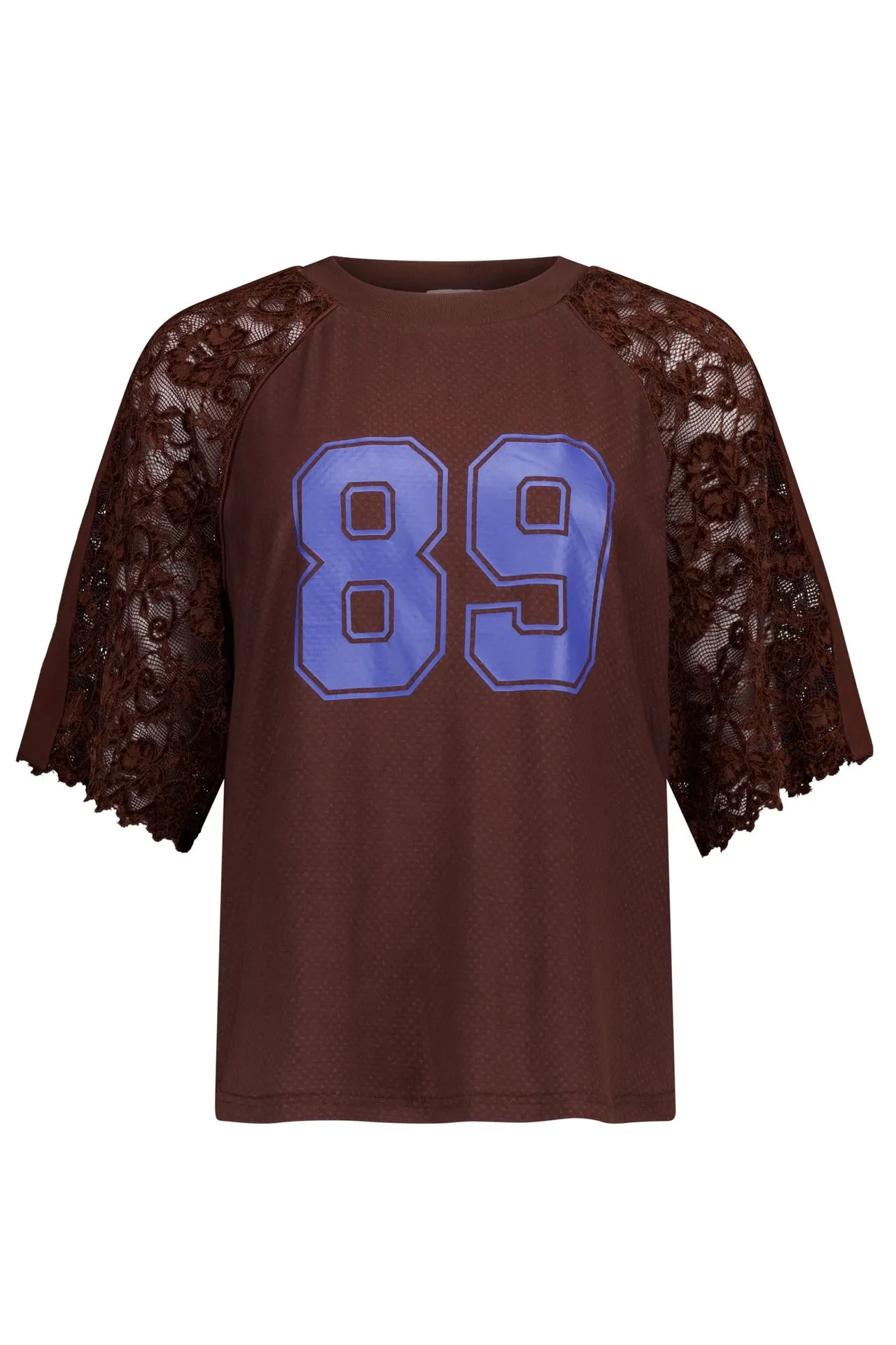 Bruin shirt met kanten mouwen