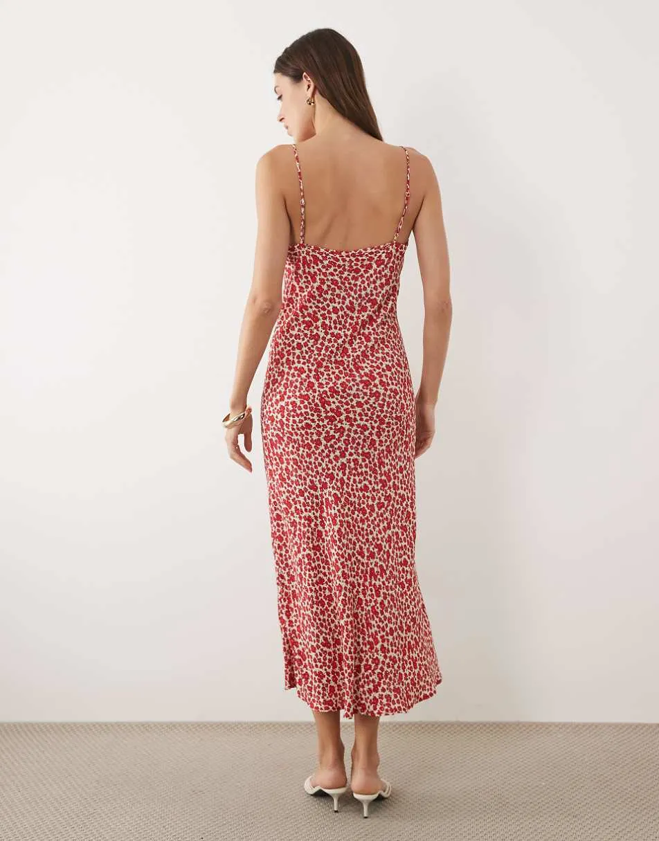 Mango strappy cami midi dress in red floral print