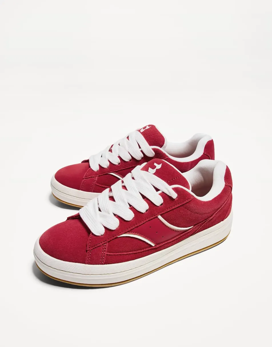 Bershka leather skater trainers in red