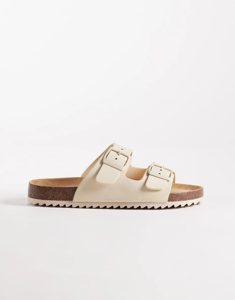 SEQWL Olsen double buckle flat sandals in cream