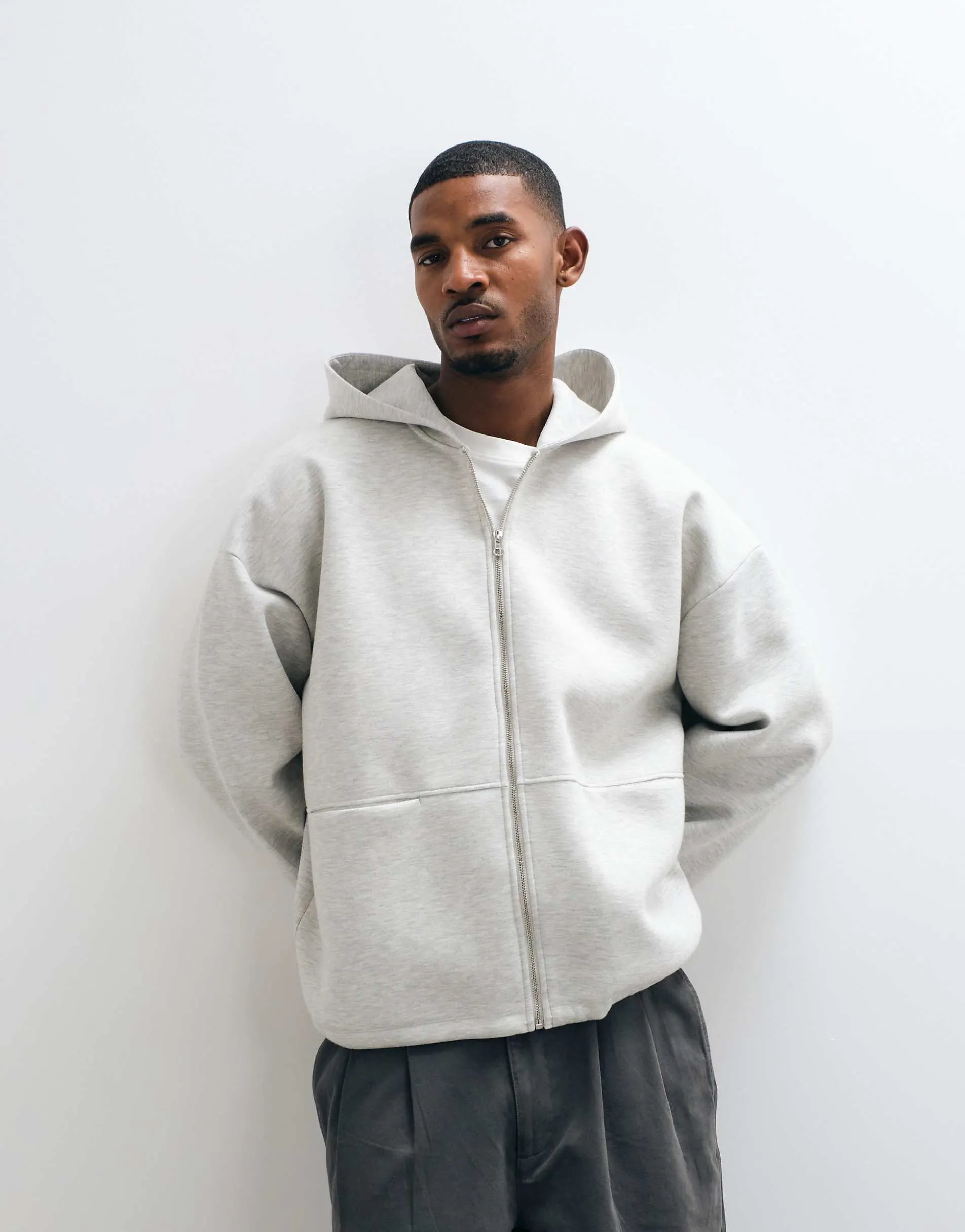 ASOS DESIGN extreme oversized zip through hoodie in scuba-style fabric in grey marl
