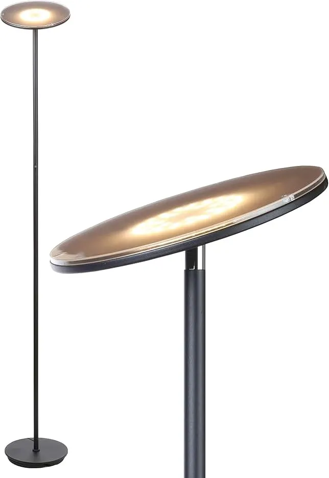 Brightech Sky LED Floor lamp, Torchiere Super Bright Floor Lamp for Living Room Decor & Office - Dimmable, Tall Standing Torch Lamp with Warm Light for Bedroom & Reading - Black