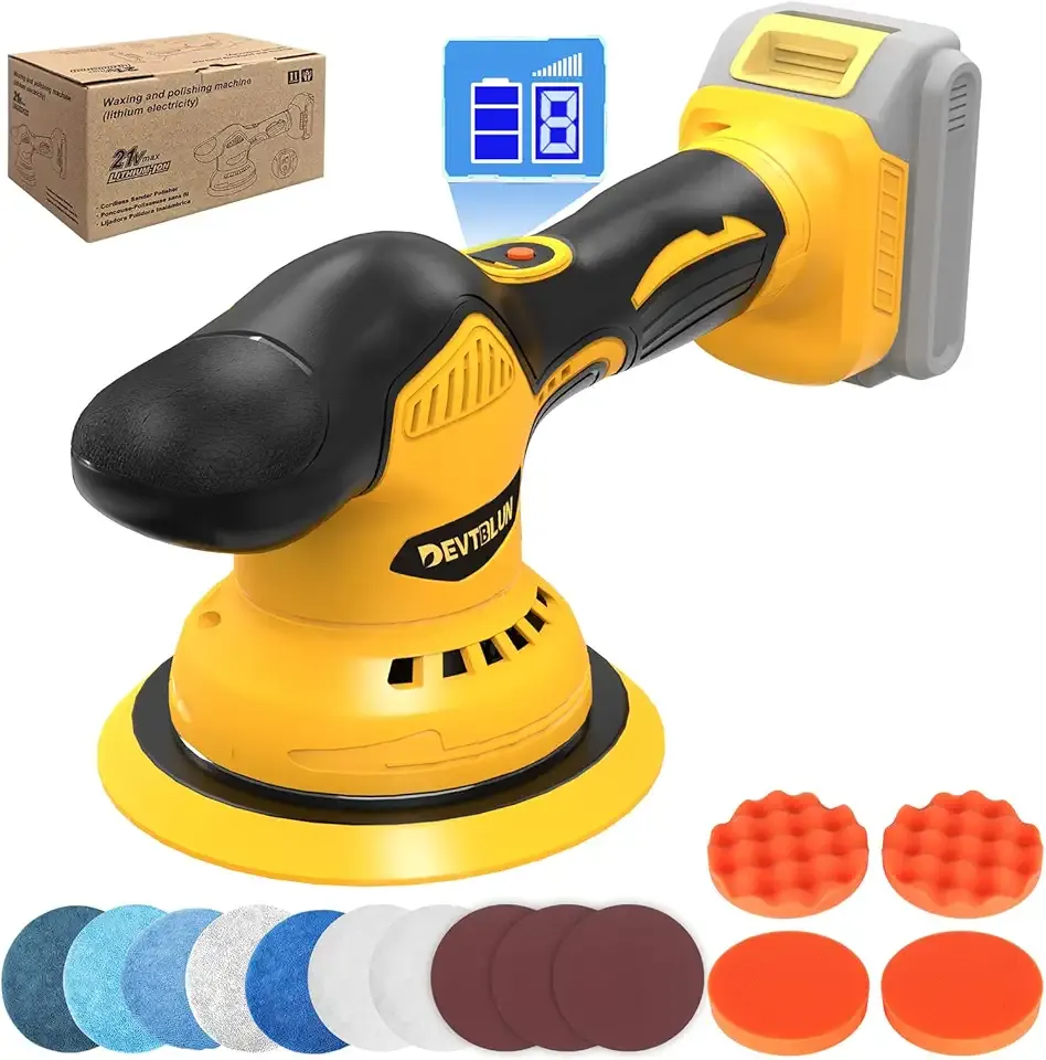 Cordless Car Buffer Polisher Kit for Dewalt 20V Battery(NO Battery),6 In Brushless Dual Action Random Polishing Machine , 8 Variable Speed 5500RPM, Orbital Polisher for Car Detailing,14Pcs Accessories