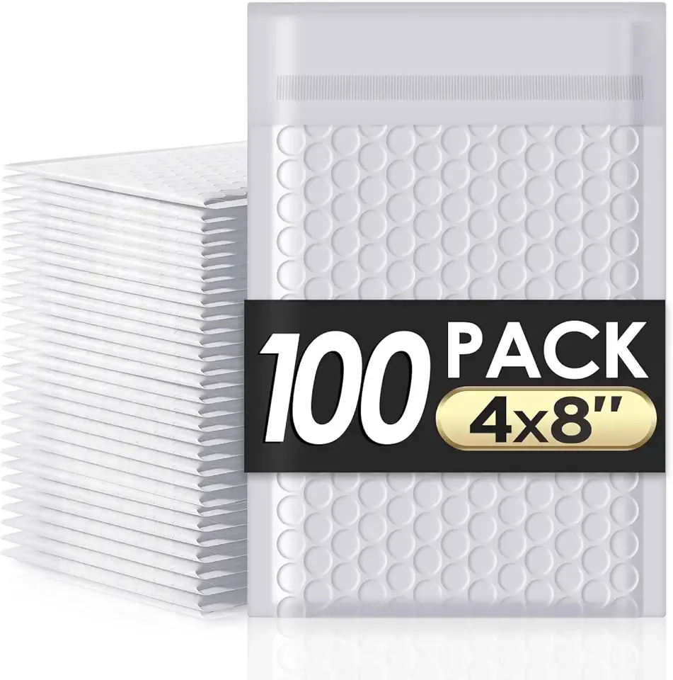 packbabol Bubble Mailers 4x8" 100 Pack Grey and White Padded Envelopes Mailers Waterproof Usable Size 4x7 Self-Seal Padded Mailing Envelopes Bubble Opaque Padded Mailer for Small Businesses，#000