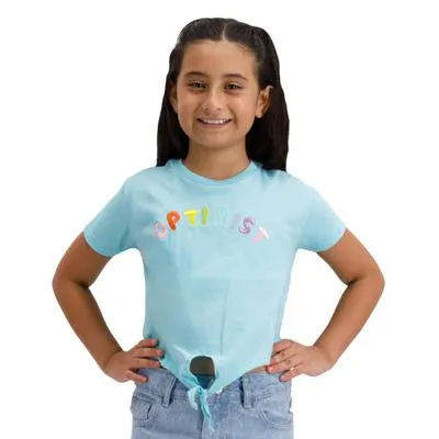 Playera Fantastic Niña Bordada Nudo decorativo Manga corta