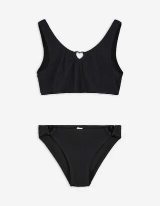 Set top e slip bikini - A costine - nero