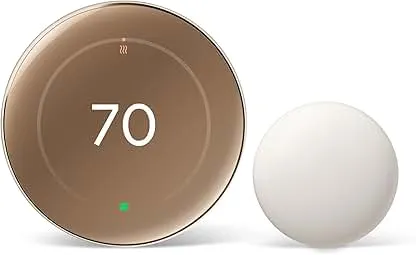 Google Nest Learning Thermostat (4th Gen, 2024) with Nest Temperature Sensor - Energy Saving Smart Thermostat - Compatible with Alexa, Apple HomeKit and Google Home App - Polished Gold Google Nest Learning Thermostat (4th Gen, 2024) w…
