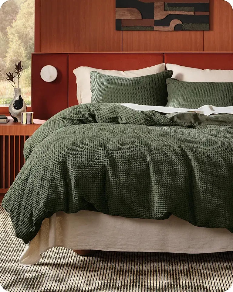 Bedsure Cotton Duvet Cover Queen - 100% Cotton Waffle Weave Olive Green Duvet Cover Queen Size, GentleSoft™ and Breathable Bedding Set for All Season, 3 Pieces, 90"x90"