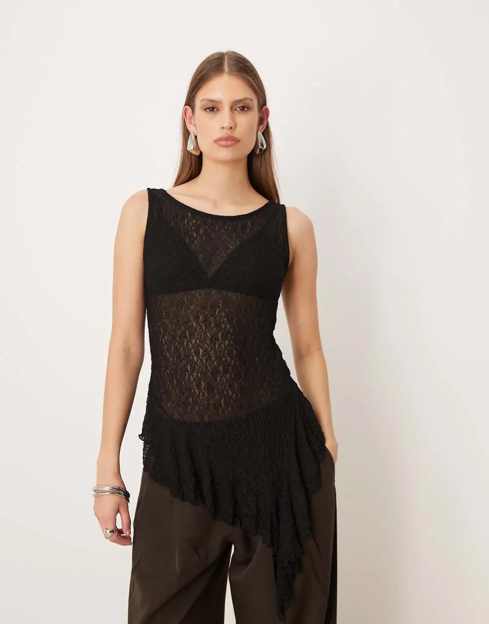 Gina Tricot asymmetric lace top in black