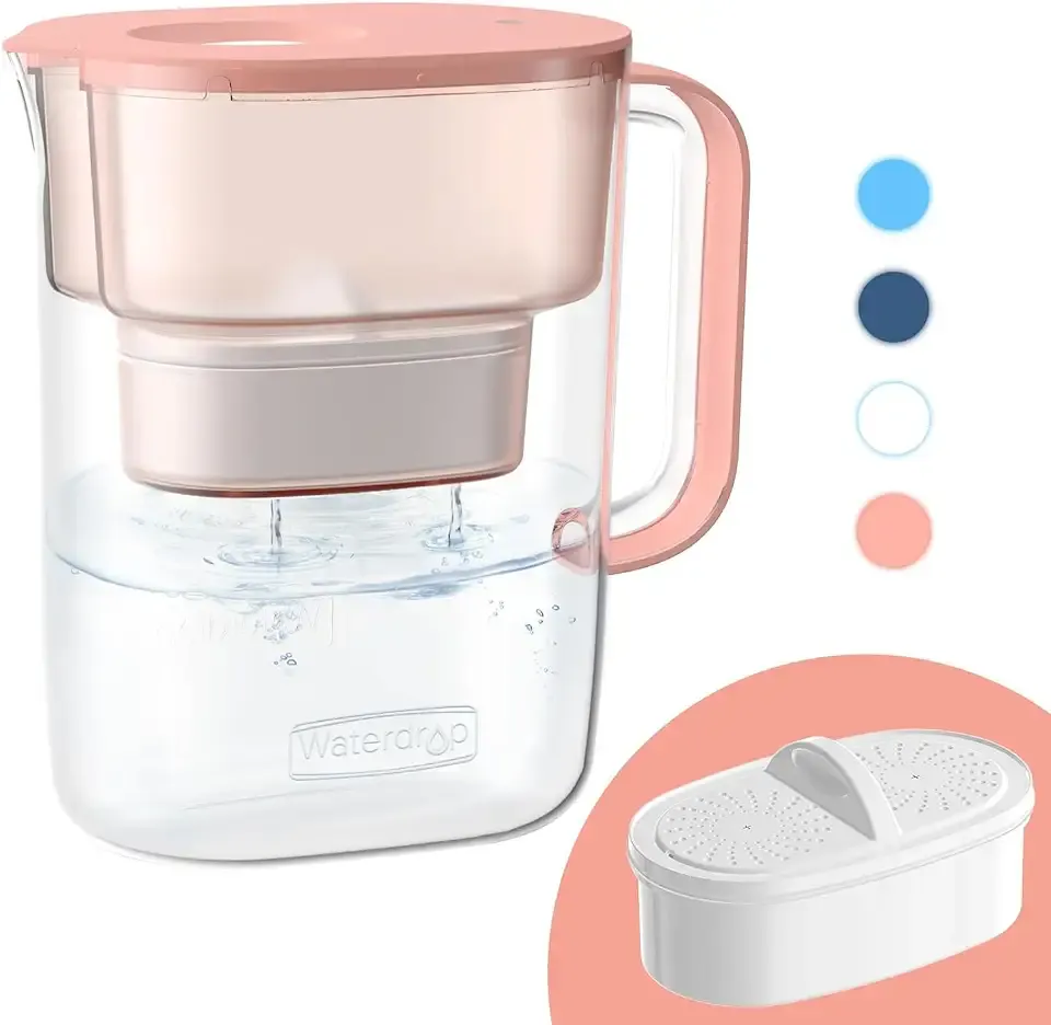 Waterdrop PT-07R Water Filter Pitcher, 10-Cup, NSF Certified, Pink | 200-Gallon Long-Life Filter, Improves Coffee & Tea Taste, Reduces PFOA/PFOS and Chlorine, 5X Longer Filter Life