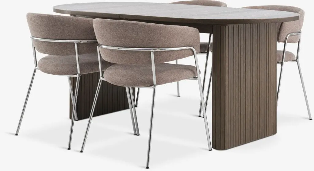 LYNGVIG L180/260 cm rovere scuro + 4 RAMSING beige/cromato