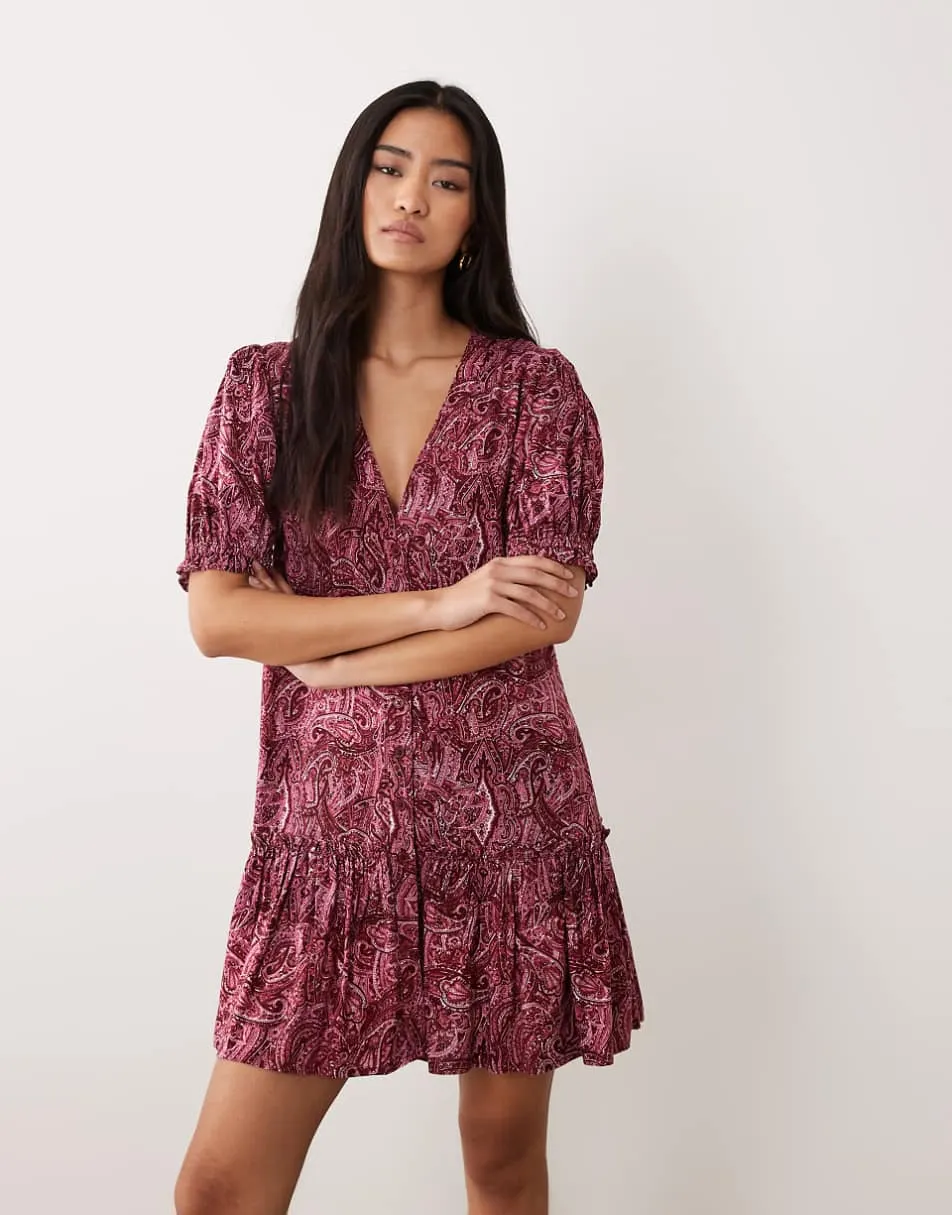 Miss Selfridge printed spun smock dress in pink paisley