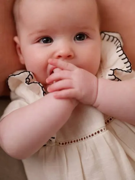 Robe en gaze de coton naissance - écru