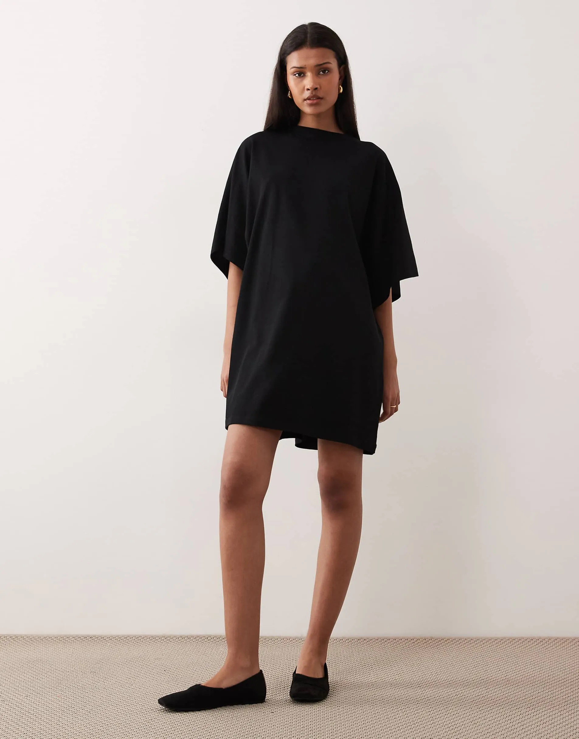 ASOS DESIGN batwing T-shirt mini dress in black