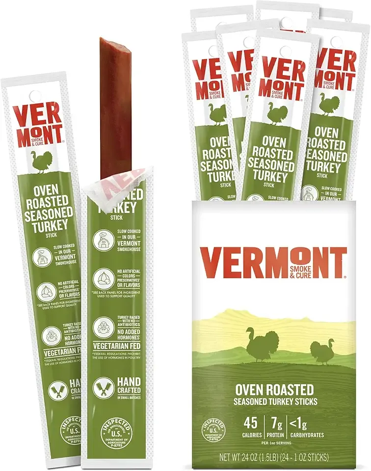 Vermont Smoke & Cure Meat Sticks - Oven Roasted Turkey - Protein Snacks, No Antibiotics or Added Hormones, Hiking Snacks- 1 oz, 24-Pack