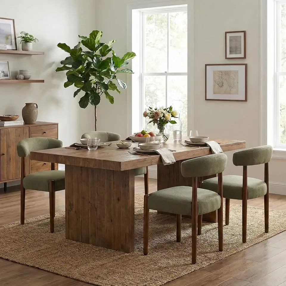 VKNOW Wooden Dining Chairs Set of 4 with Walnut Wood Legs and Curved Back