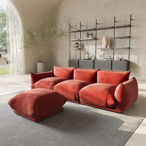 Lawson 104 in. 3-Seater Chenille Modular Sofa with Ottoman Flared Arm Minimalist Couch in. Orange
