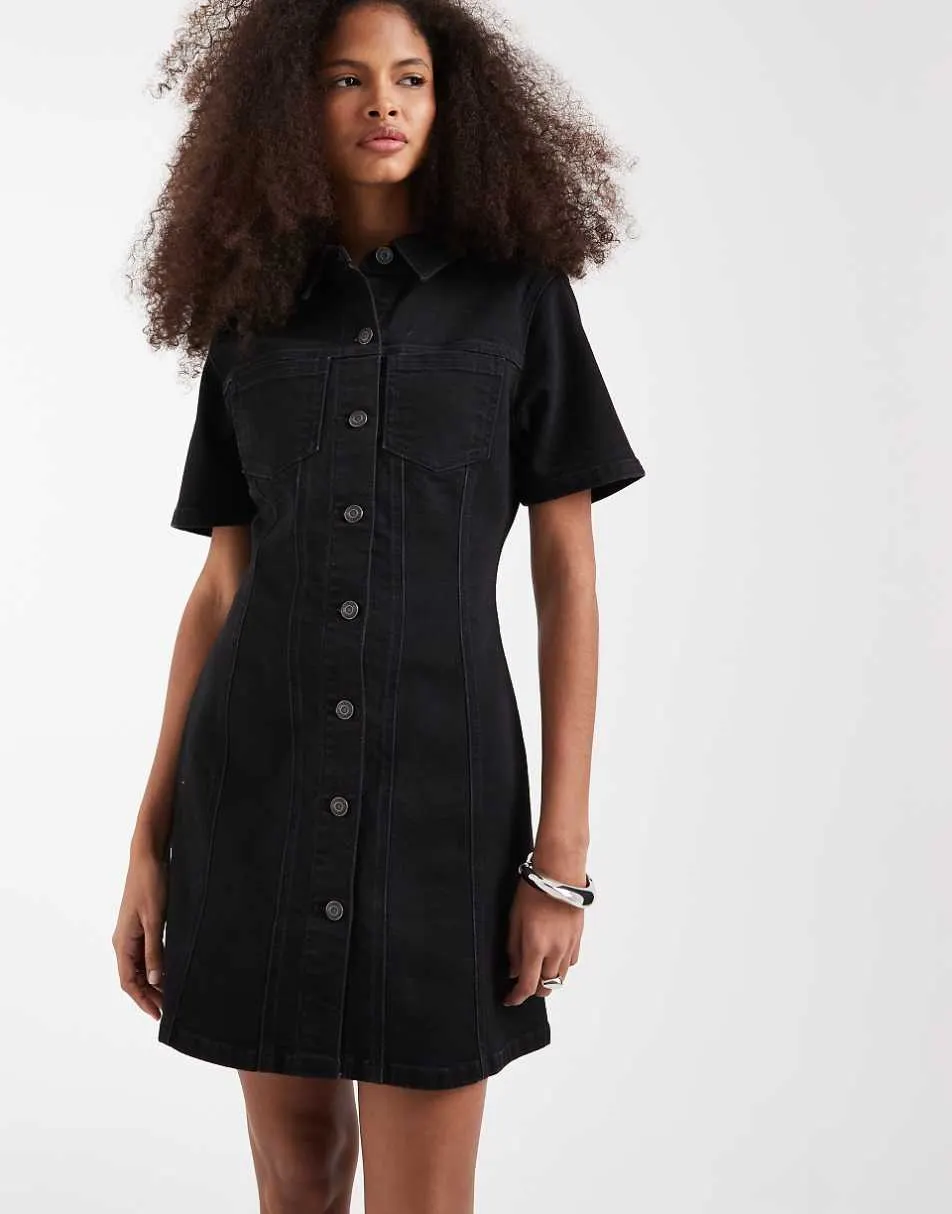 ASOS DESIGN denim fitted shirt mini dress in black