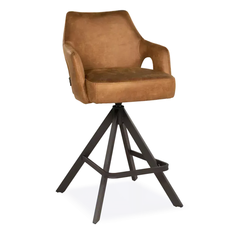 Barstoel Charlie - draaibaar - microleder Oxx Camel - pocketvering