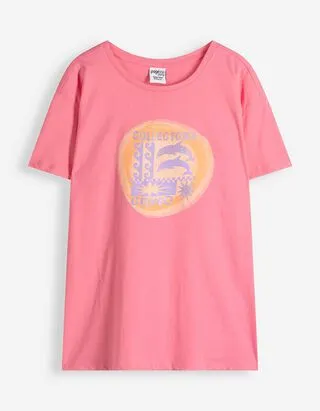 T-shirt - Stampa glitterata - Rosa