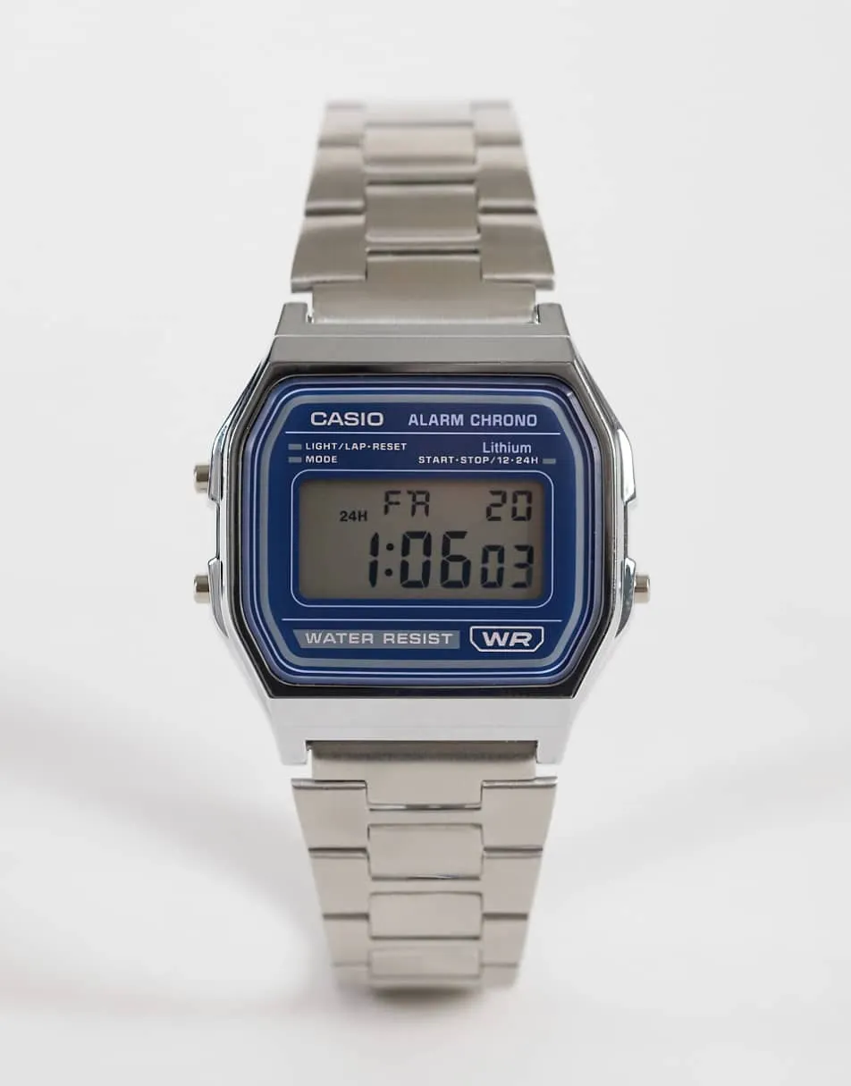 Casio A158WEA-2AVEF blue dial retro digital watch in silver