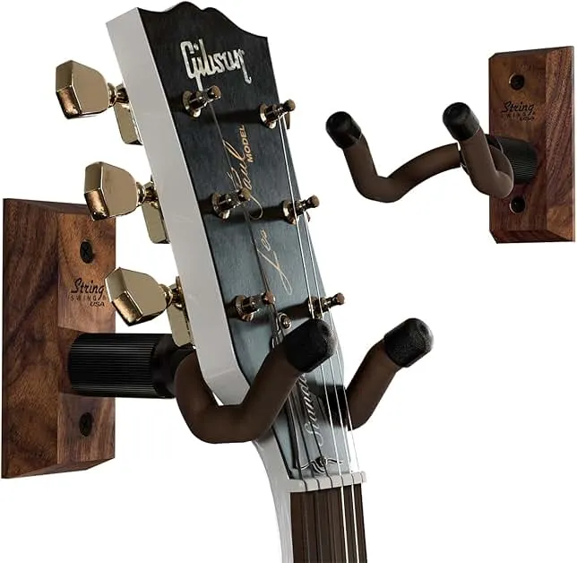String Swing Guitar Wall Mount 2 Pack, Guitar Hangers, Wall Guitar Mount, Guitar Holder Hook for Wall, Fits All Size Guitars, Acoustic, Electric, Bass, Black Walnut H…