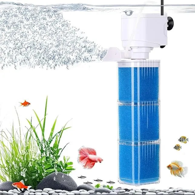 4-in-1 Aquarium Power Filter - Mutil Stage Filtration, Adjustable Oxygenation/Wavemaker, Whisper-Quiet Submersible Fish Tank Filter & Water Circulation System for 20-100 Gal Fresh/Salt Tank