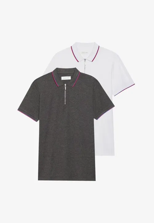 2 PACK SLIM POLO SHIRT - Poloskjorter - white/mottled dark grey