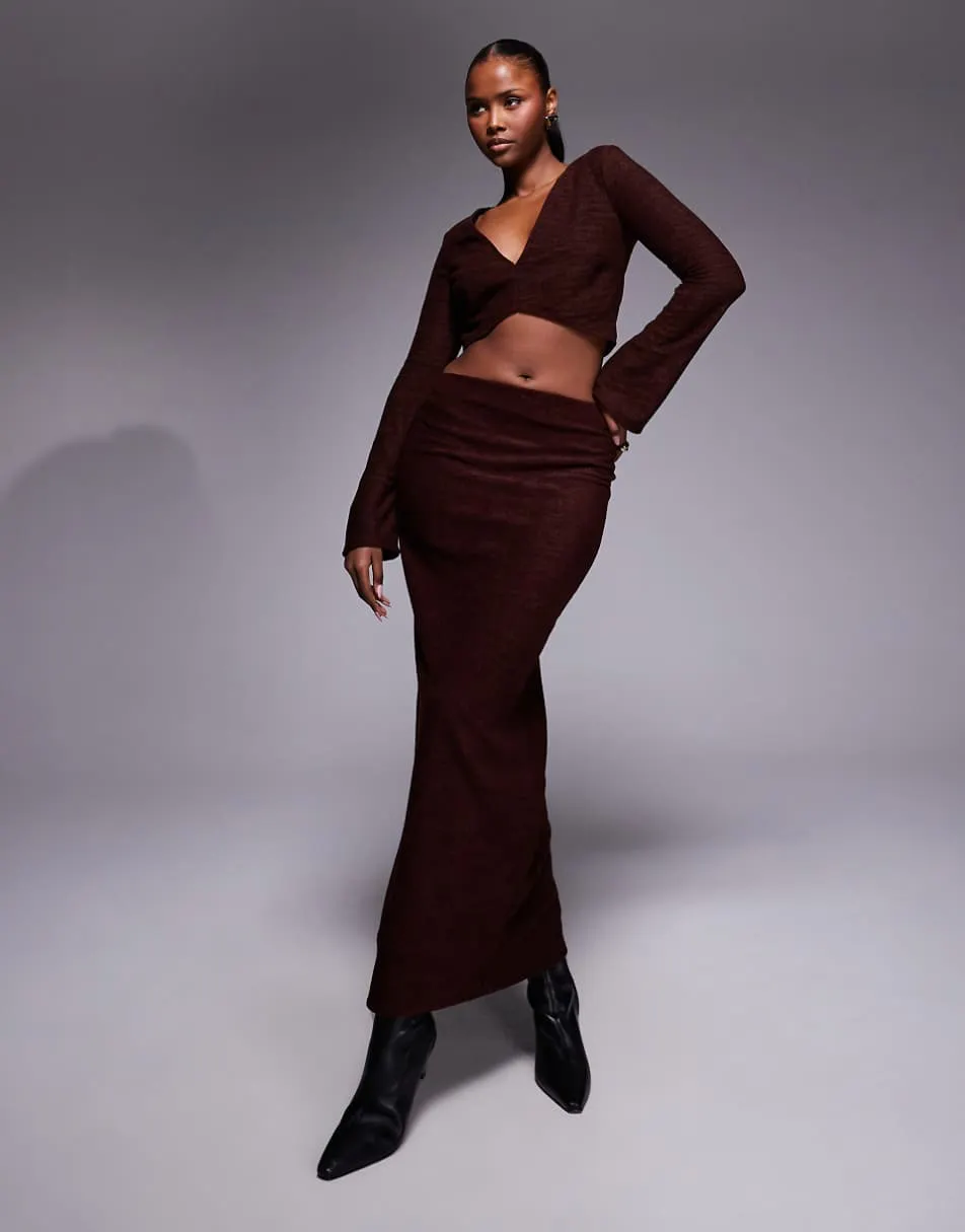 ASOS DESIGN co-ord brushed rib v front crop top and maxi skirt 3