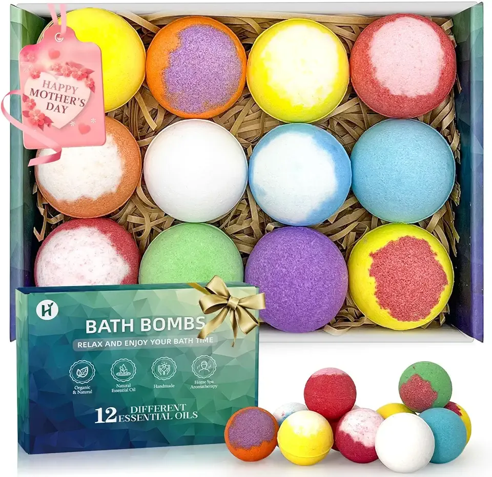 Bath Bombs Birthday Gifts for Women & Men Set, 12 Pack Handmade Natural Organic Bath Bomb with Shea Butter, Basket Set for Mothers Day Gifts for Mom, Spa Relaxing Self Care, Teacher Appreciation Gifts