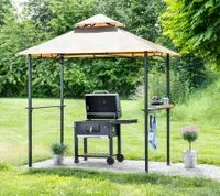 Grillpavillon mit Flammhemmendem Doppeldach aus Stahl und Polyester, ca. 240 x 150 x 265 cm