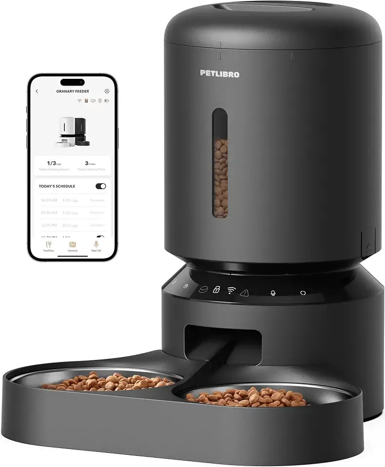 PETLIBRO Automatic Cat Feeder for 2 Cats, 5G&2.4G WiFi Pet Feeders, 5L Programmable Cat Food Dispenser with Airtight Lock-Fresh Technology, Dual Stainless Steel Bowls, Low Food Sensor