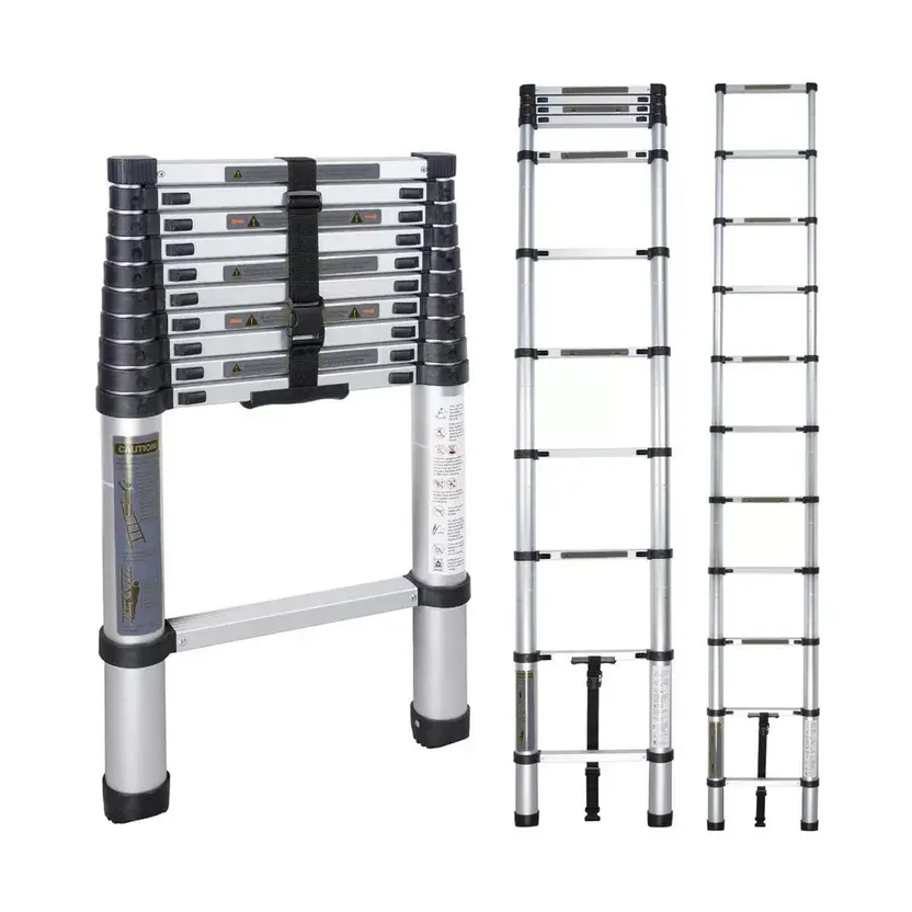 Escalera 3.8 m 13 P Telescópica Desplegable Altura Ajustable 150 kg Genérico