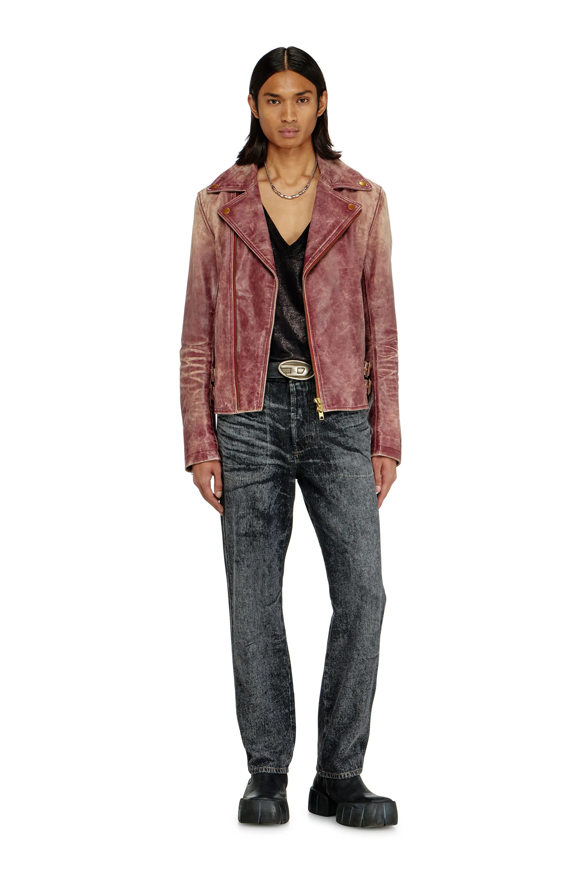Biker jacket in treated leather
