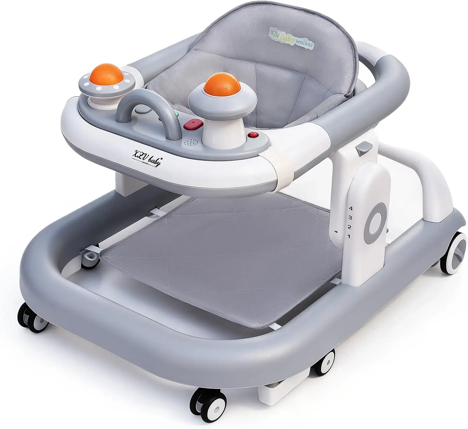 5-in-1 Battery-Free Foldable Baby Walker with Wheels Boys Girls 6-13M | Walkers for Babies with Bouncer, Rocker, Feeding Tray, Adjustable Heights & Wheels, Foldable Battery-Free Seat Walker