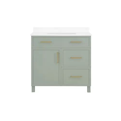 Home Decorators Collection Bilston 36-inch W x 19-inch. D x 34.5-inch H Bath Vanity in Sage Green with White Engineered Stone Top
