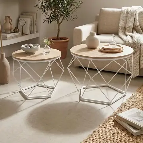 Set 2 mesas Auxiliar Blanco/Roble 50x50x40 cm