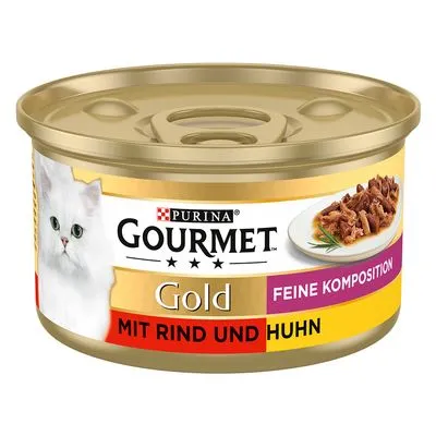 Gourmet Gold 2x 12 x 85 g / 24 x 85 g : 50 % de remise sur le 2ème paquet ! Alliance Raffinée : bœuf, poulet (2 x 12 x 85 g)